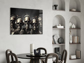 Skull Party panel adding statement intensity to a hallway