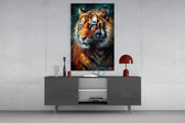 Tiger panel catching lamp light to reveal its painterly weight