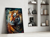 Tiger glass print enhancing a den with wildlife-forward palette