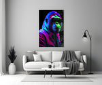 Ape the Cool close-up showing dichro green-and-magenta rim light and aviators