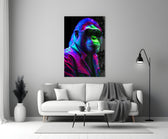 Ape the Cool close-up showing dichro green-and-magenta rim light and aviators