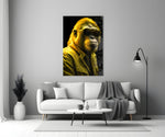 Ape the Cool close-up showing canary aviator sunglasses and citrus rim light