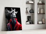 Stylish Giraffe glass print enhancing a powder room with statement palette