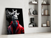 Stylish Giraffe glass print enhancing a powder room with statement palette