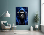 Rebellios Ape glass wall art styled above a desk in a teen bedroom
