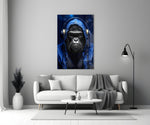 Rebellios Ape close-up showing indigo denim hoodie and navy headphones