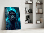 Music and the Ape glass print enhancing a den with music-forward palette