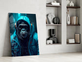 Music and the Ape glass print enhancing a den with music-forward palette