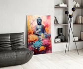 Buddha panel adding editorial hush to a hallway