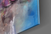 Meditative-muse artwork anchoring a wall with scarlet-and-saffron palette