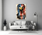American Eagle close-up showing eagle face fused with flag stars and stripes