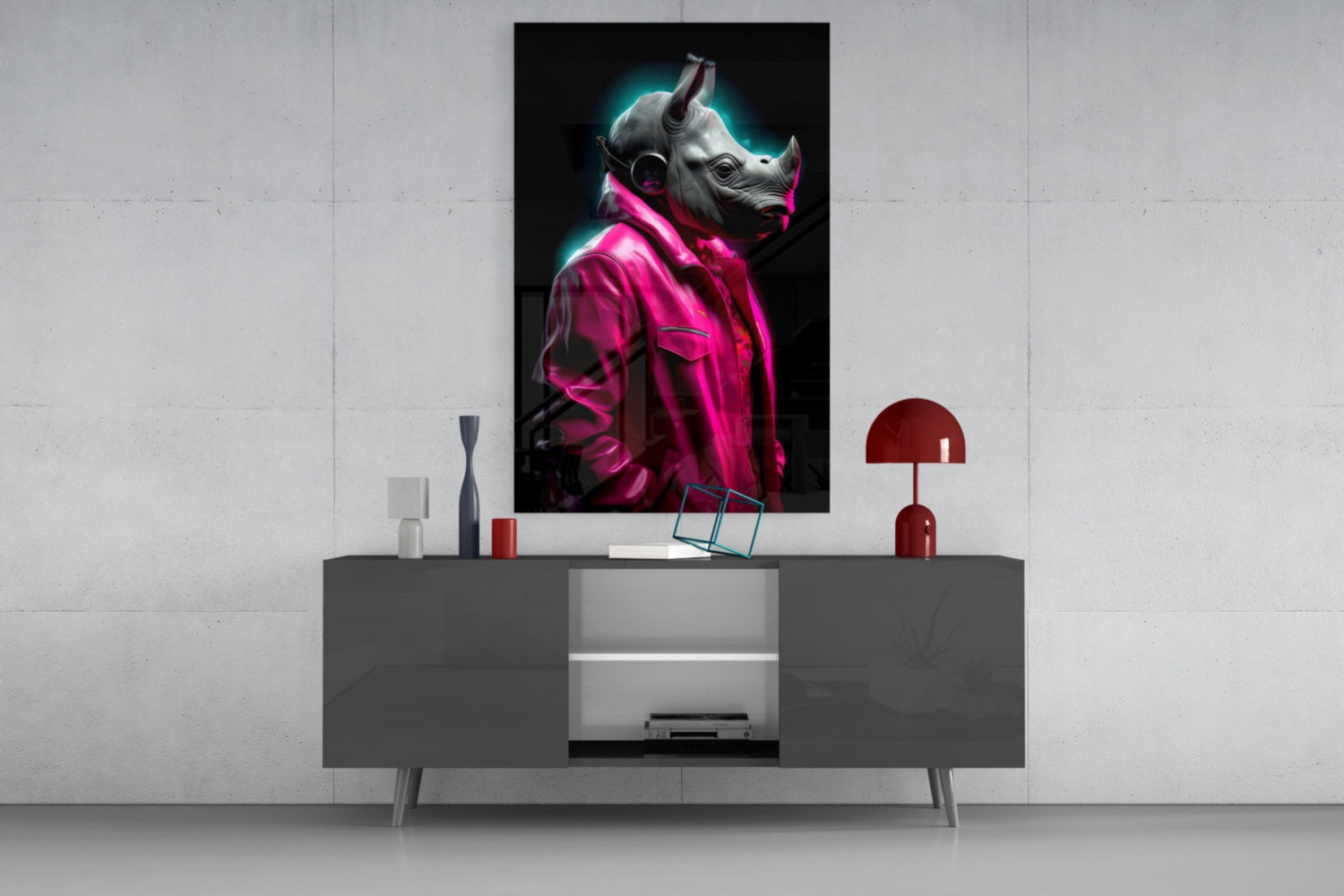 Rhino in Style Glass Wall Art || Designer Collection.