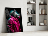 Rhino in Style glass print enhancing a powder room with statement palette