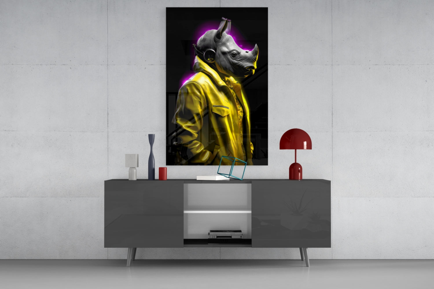 Rhino in Style Glass Wall Art || Designer Collection.