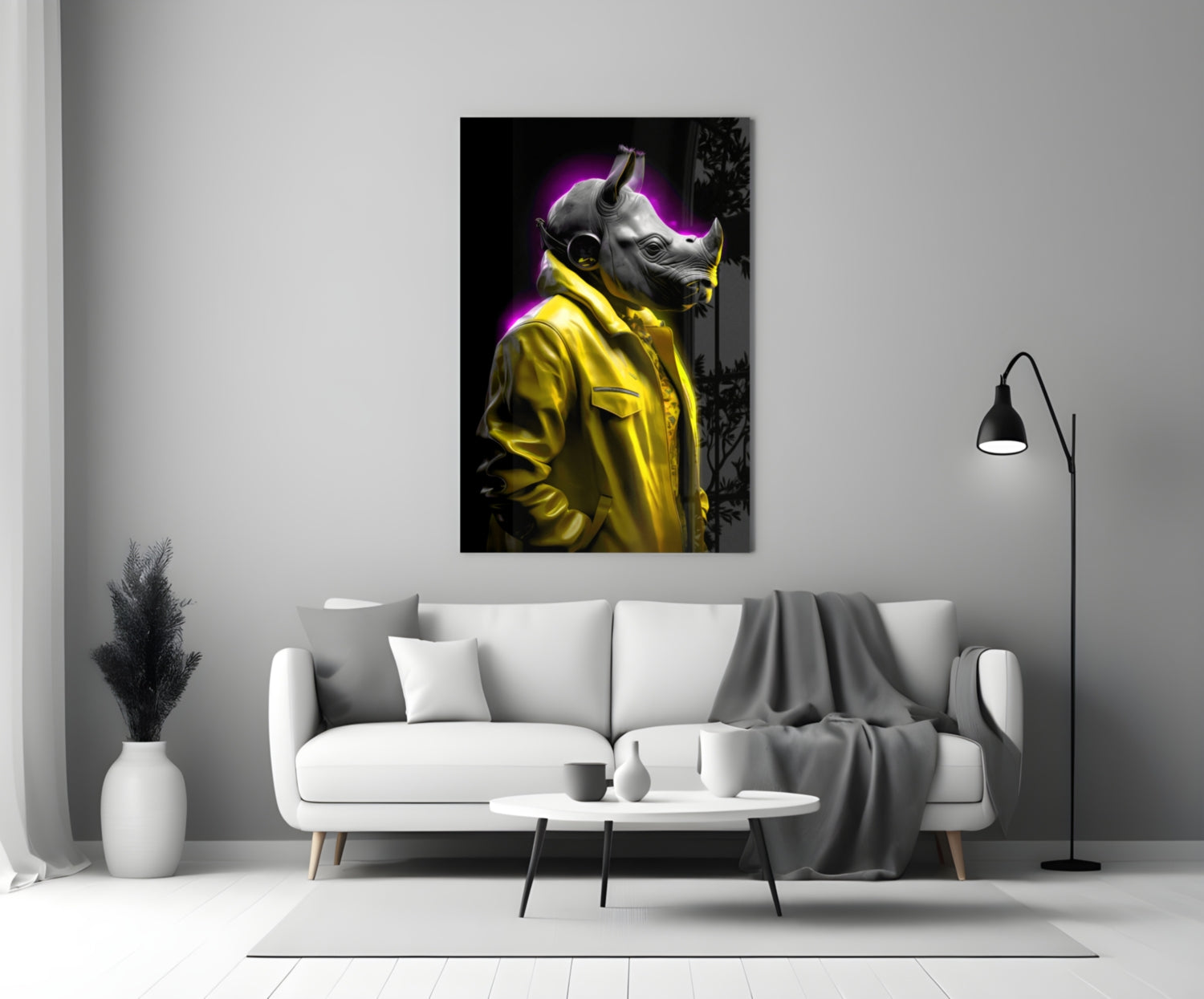 Rhino in Style Glass Wall Art || Designer Collection.