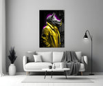 Rhino in Style close-up showing canary leather jacket and magenta rim halo