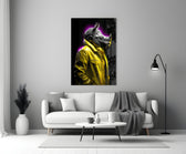 Rhino in Style close-up showing canary leather jacket and magenta rim halo