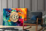 Bitcoin glass print enhancing a den with statement palette