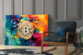 Bitcoin glass print enhancing a den with statement palette