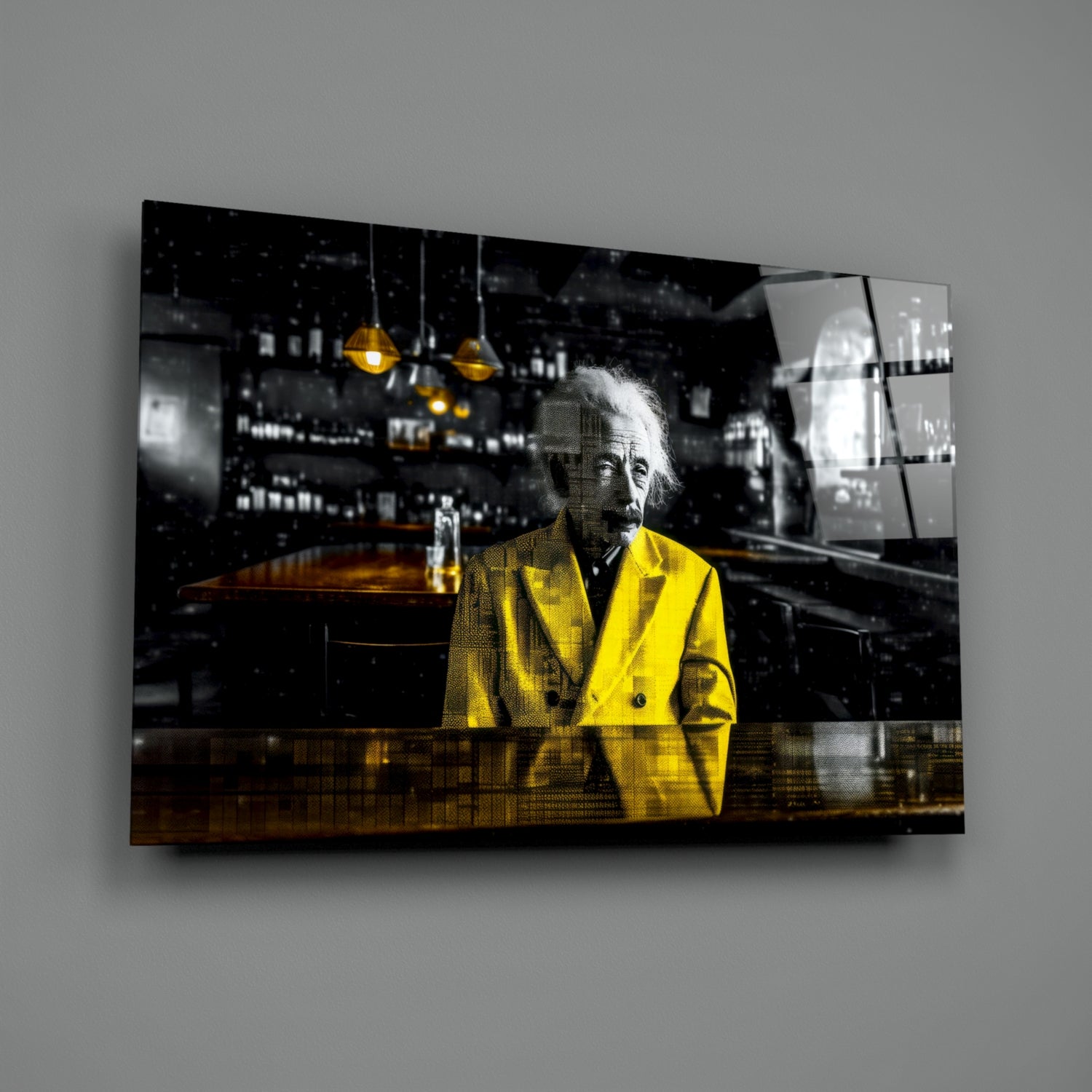 Einstein in the Bar Glass Wall Art || Designers Collection.
