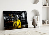 Einstein in the Bar close-up showing canary jacket and amber pendant lights