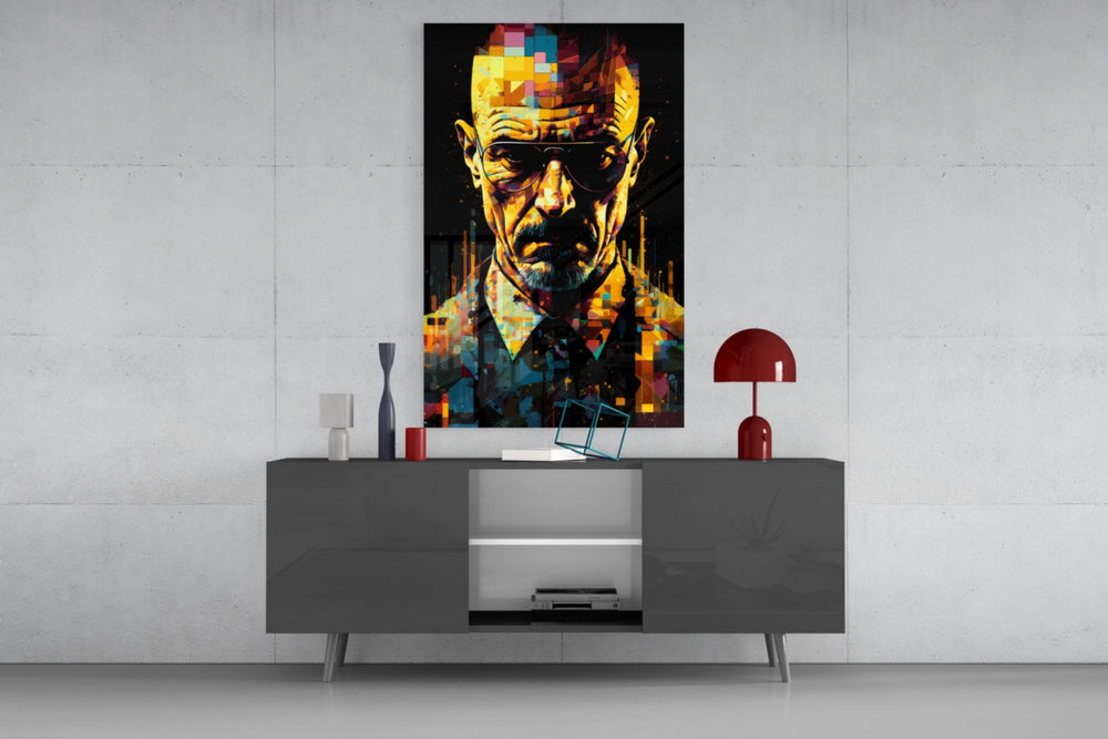 Heisenberg panel catching lamp light to reveal its painterly grit