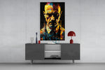 Heisenberg panel catching lamp light to reveal its painterly grit