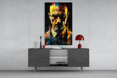 Heisenberg panel catching lamp light to reveal its painterly grit
