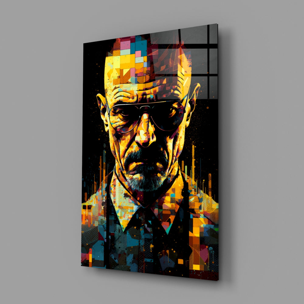 Cubist-pixel panel bringing painterly grit to a contemporary media room