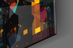 Antihero-muse artwork anchoring a wall with saffron-and-scarlet palette