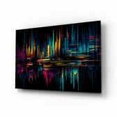 Color Stream glass wall art displayed above a desk in a contemporary home office