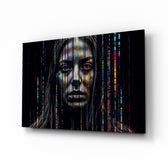 Color Stream glass wall art displayed above a desk in a contemporary home office