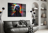 Shadow of Color Sticks glass wall art styled above a sideboard in a man cave
