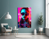 Stylish Woman glass wall art styled above a sideboard in a media room