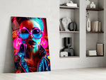 Stylish Woman glass print enhancing a powder room with statement palette