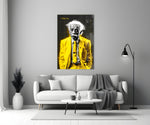 I Told You Einstein close-up showing canary suit and yellow script