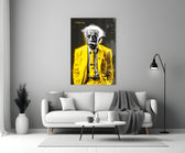 I Told You Einstein close-up showing canary suit and yellow script