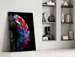 Feather glass print enhancing a powder room with jewel-toned palette