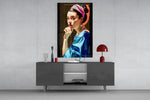 Girl With A Pearl Earring panel catching lamp light to reveal its painterly polish