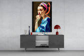 Girl With A Pearl Earring panel catching lamp light to reveal its painterly polish