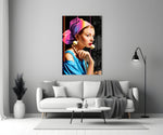Girl With A Pearl Earring close-up showing magenta-amber turban and oversized pearl earring