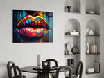 Lips panel adding editorial pulse to a hallway
