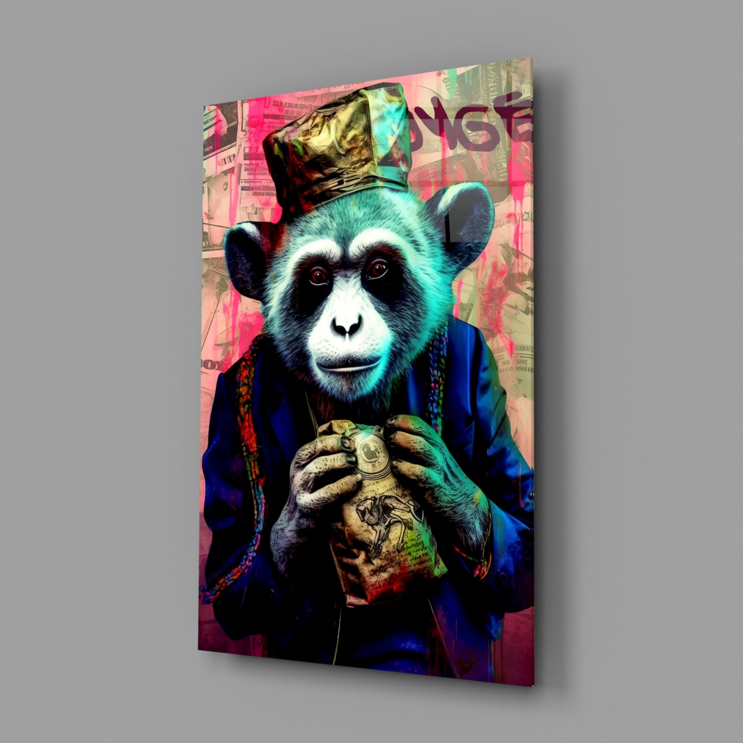 Monkey the Worker Glass Wall Art || Designer Collection.