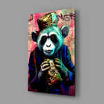 Pop-collage panel bringing painterly grit to a contemporary bar wall