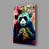 Pop-collage panel bringing painterly grit to a contemporary bar wall