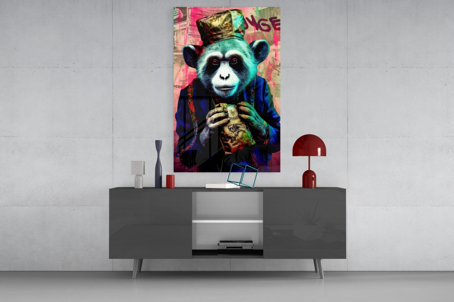 Monkey the Worker Glass Wall Art || Designer Collection.