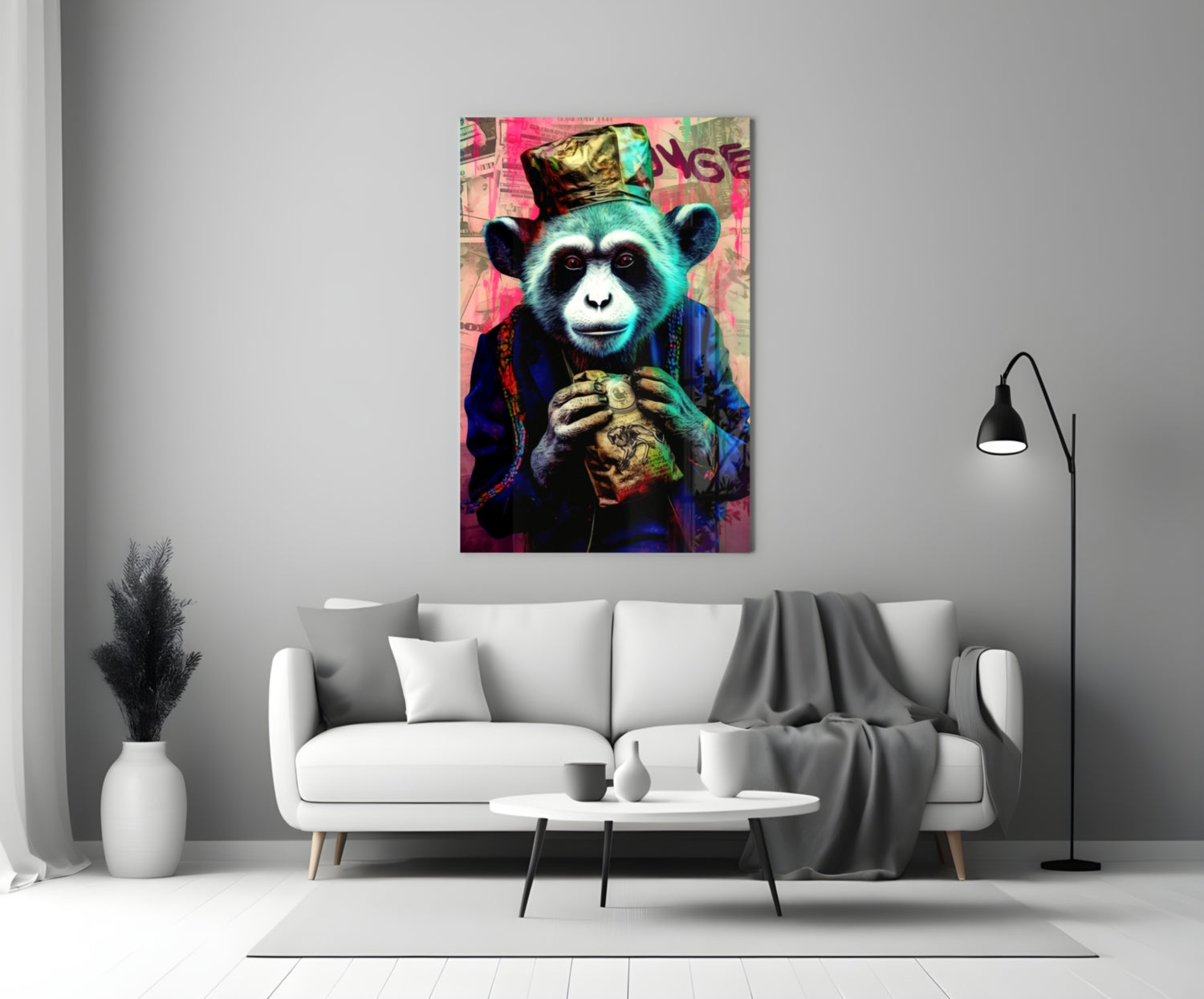 Monkey the Worker Glass Wall Art || Designer Collection.