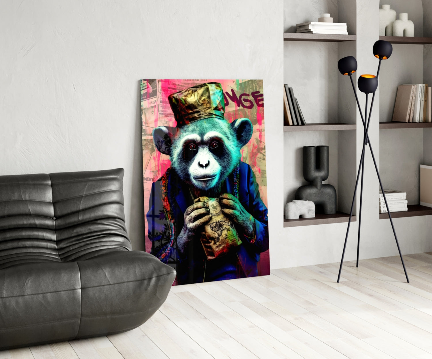 Monkey the Worker Glass Wall Art || Designer Collection.