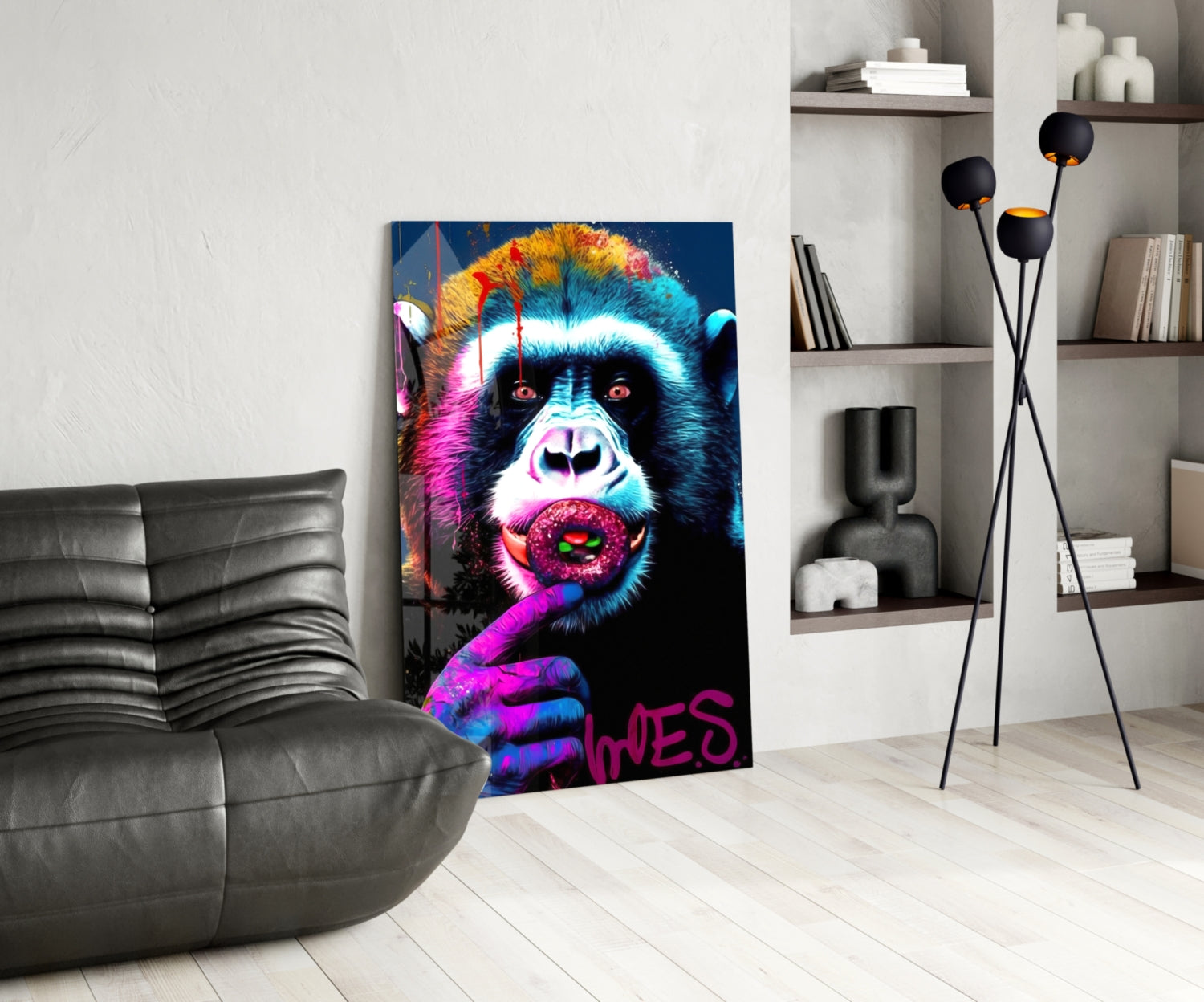 Monkey Kiss Glass Wall Art || Designer Collection.