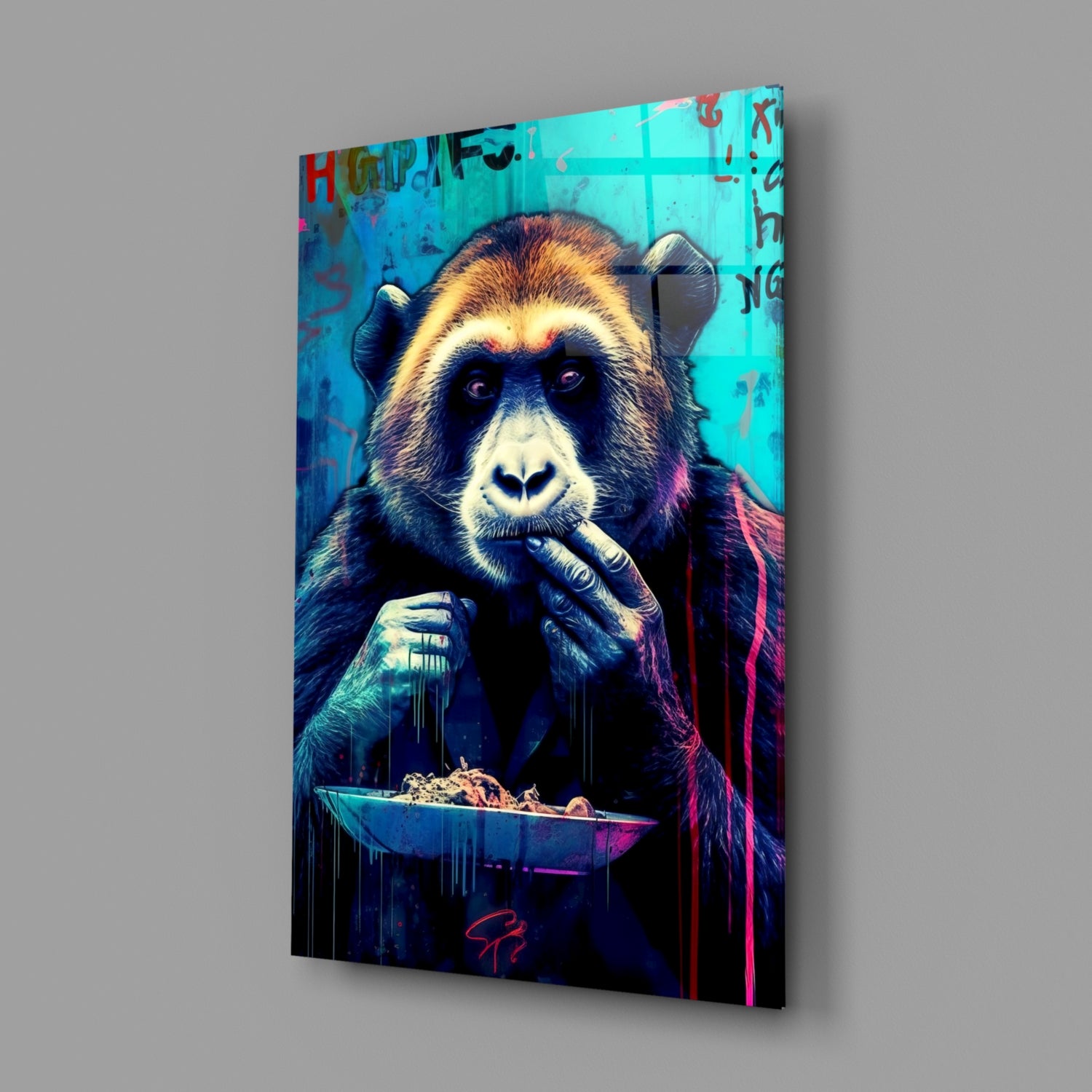 Hungry Monkey Glass Wall Art || Designer Collection.